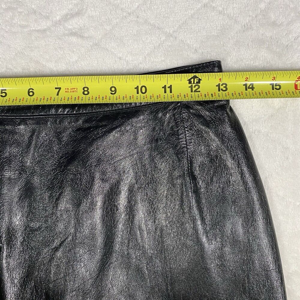 Vtg 90's Vakko Black Genuine Leather Midi Skirt Goth Vamp Grunge Y2K Women's 6 - Picture 9 of 9